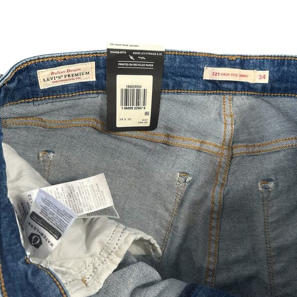 Levi's Women's 721 High Rise Distressed Skinny Jeans Size 34x30 - Picture 6 of 7